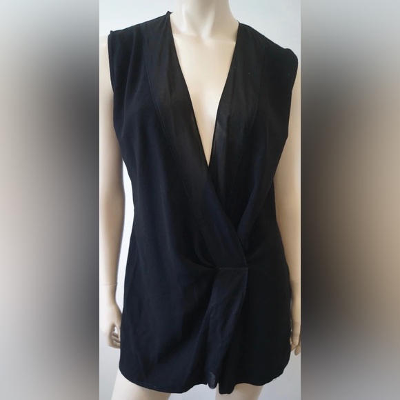 SANDRO Black Crossover Plunge V Neck, Sleeveless Long Blouse Top, Size 3/L - Picture 1 of 6